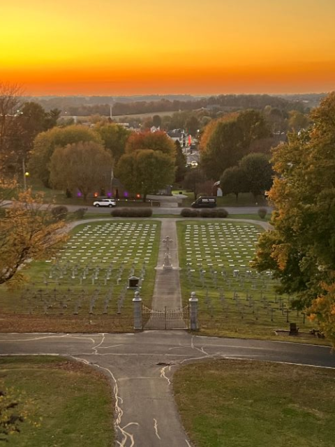 The cemetery of the Monastery Immaculate Conception in Ferdinand, Indiana, is seen at sunset.